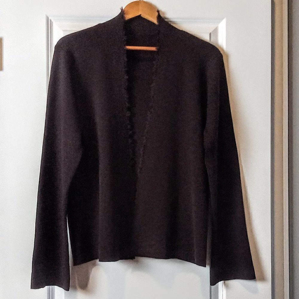 Eileen Fisher Raw Edge Open Front Wool Cardigan